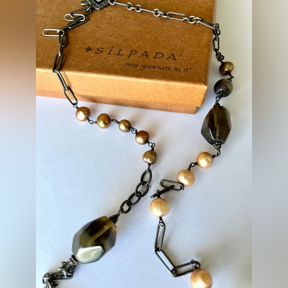 Vintage SILPADA Necklace, Champagne Pearl & Quartz, Sterling Silver